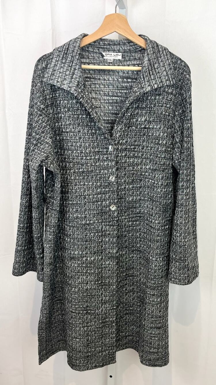 ANDRIA LIEU Size 2XL XXL Button Up Duster Jacket Textured Knit Gray